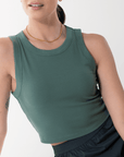 Ribbed Crop Vest in Fern Green - Tanks - Gym+Coffee IE