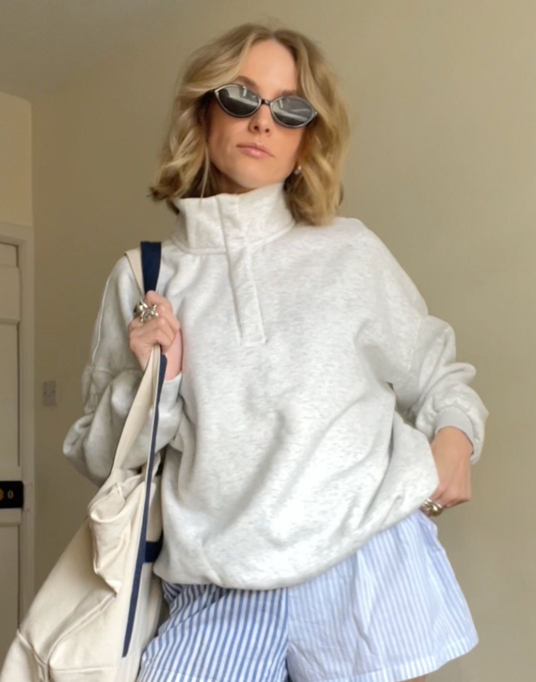 Snap Collar Sierra Sweatshirt in White Marl