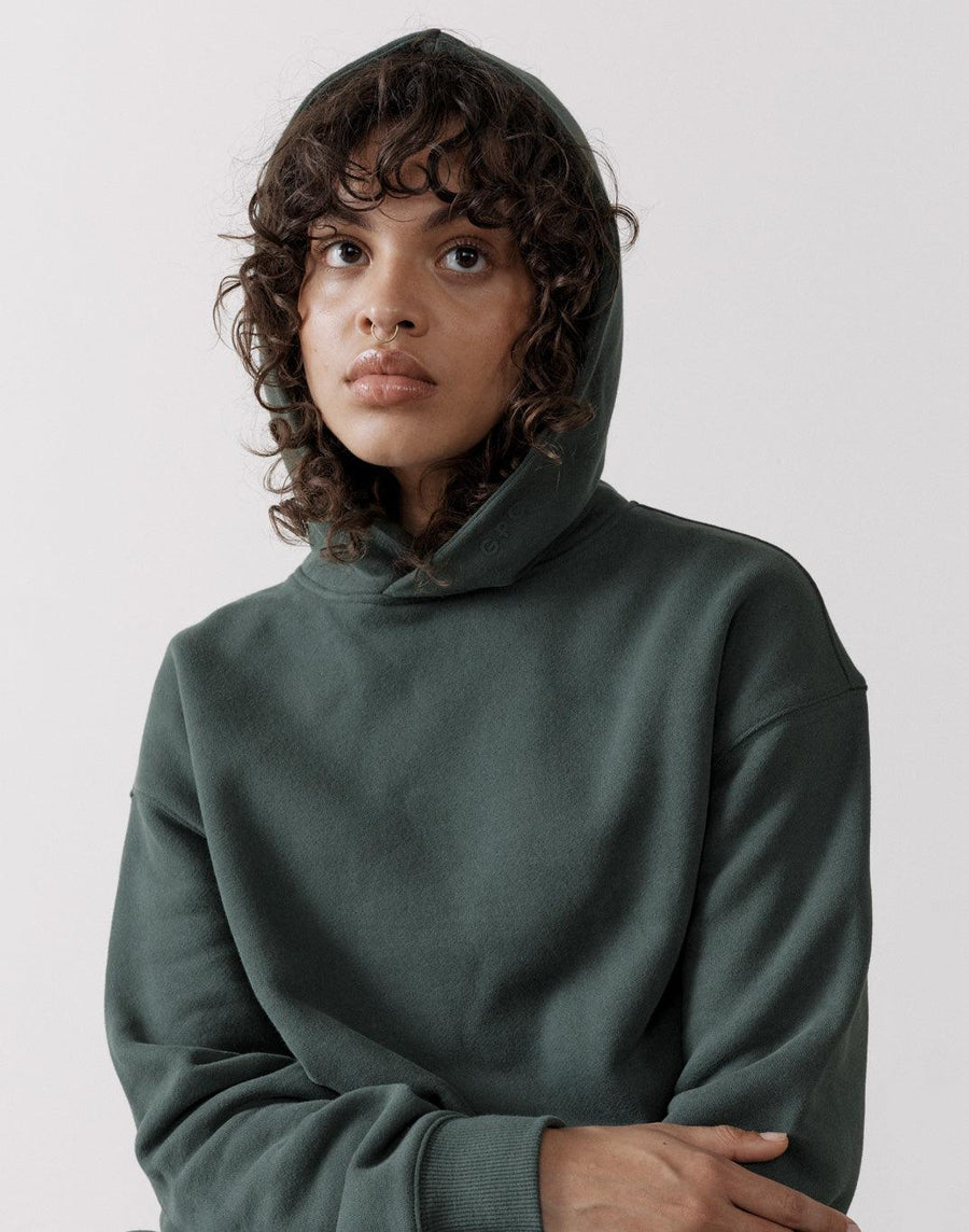 The Womens Pullover Crop Hoodie in Earth Green - Hoodies - Gym+Coffee IE