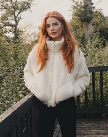 Industry Fleece High Collar Jacket in Cloud White